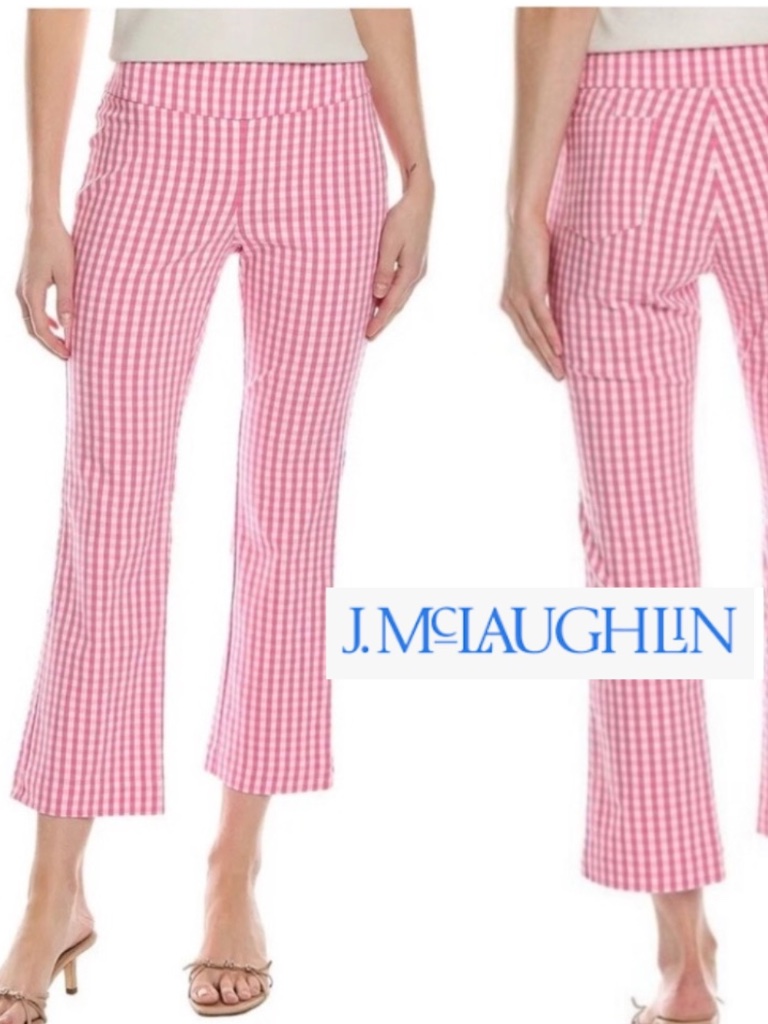 J.Mclaughlin Pink Gingham Check Ivy Pant, 8, Gl 1389